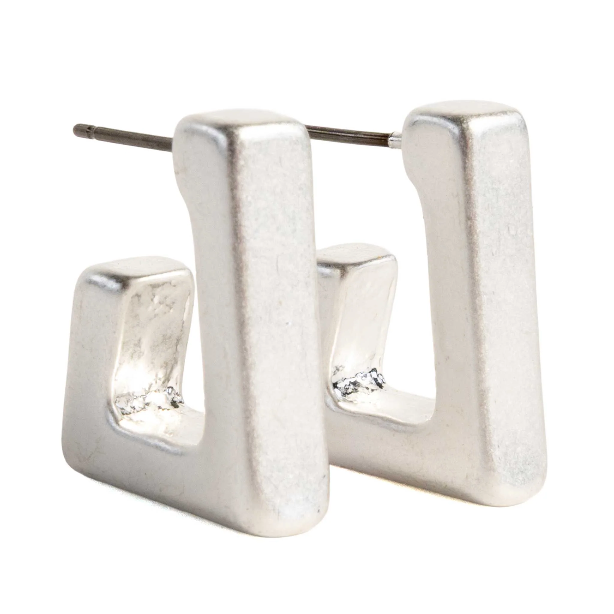 Rectangle Matte Silver Hoop Earrings