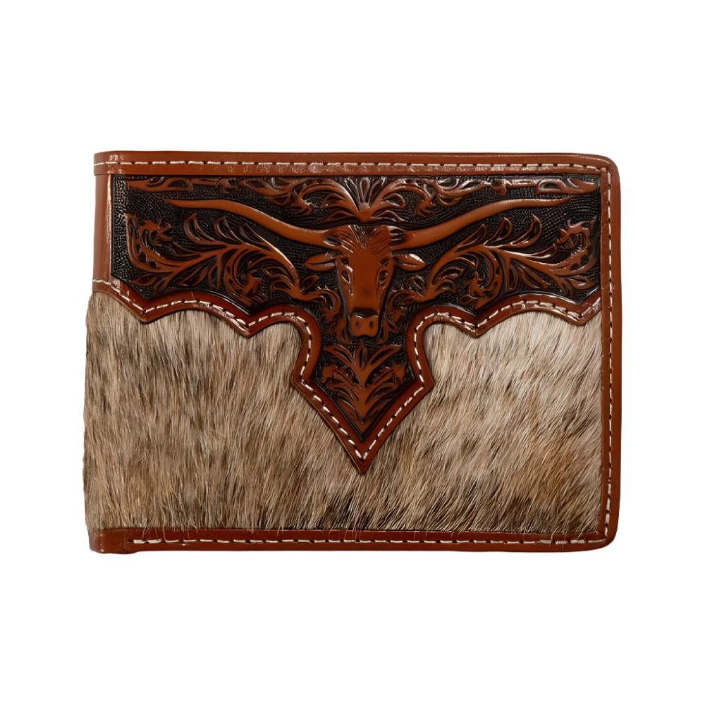 Nocona Calf Hair Longhorn Overlay Bifold Wallet