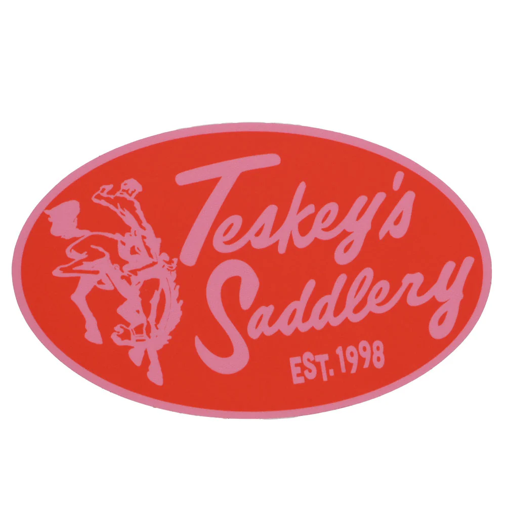 Teskey's Saddlery Retro Oval Sticker - Red/Pink