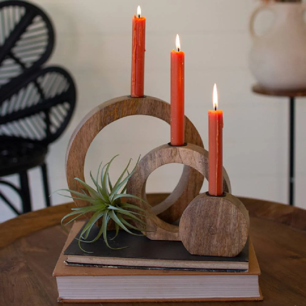 Circle Mango Wood Taper Candle Stands - Set of 3 - FINAL SALE