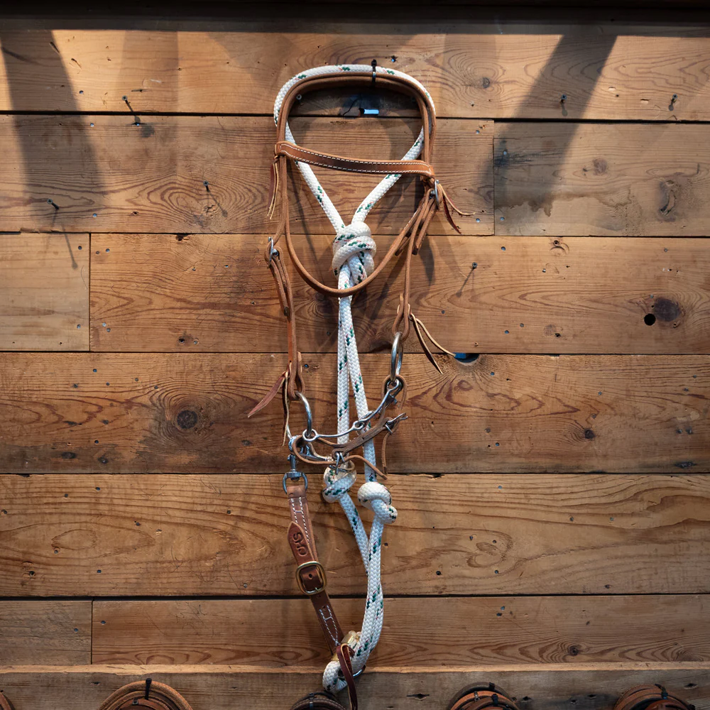 CHS Mitch O-Ring Smooth Snaffle w/ Draw Reins Bridle Rig - Image 2