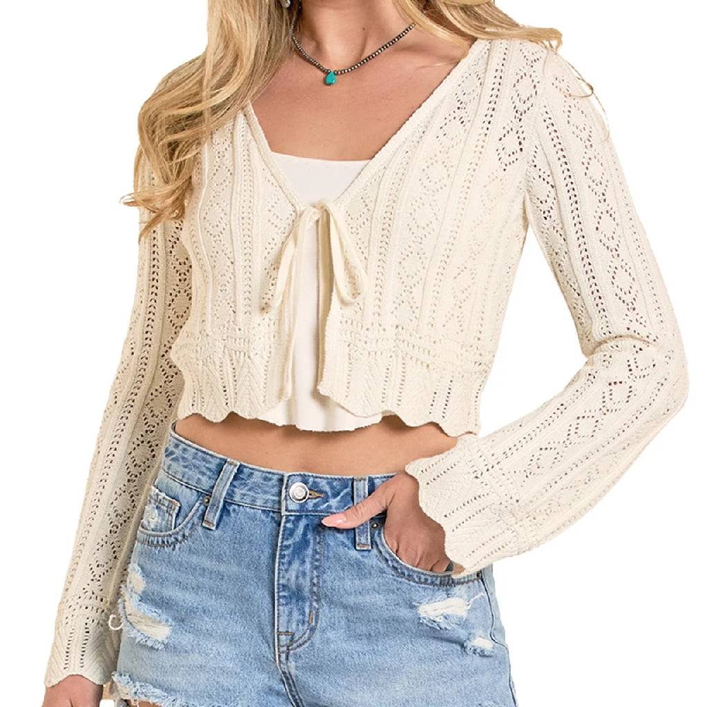 Crochet Front Tie Natural Cardiagan