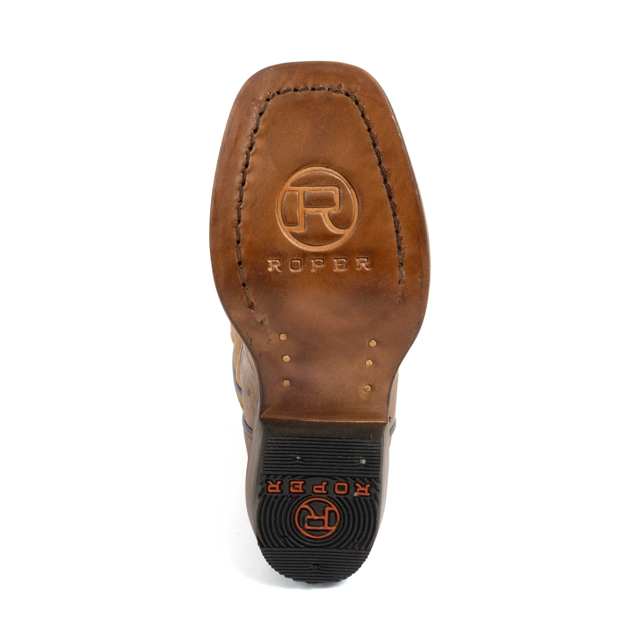 Roper Youth Cutter Quill Waxy Brown Embossed Ostrich Boot - Image 4