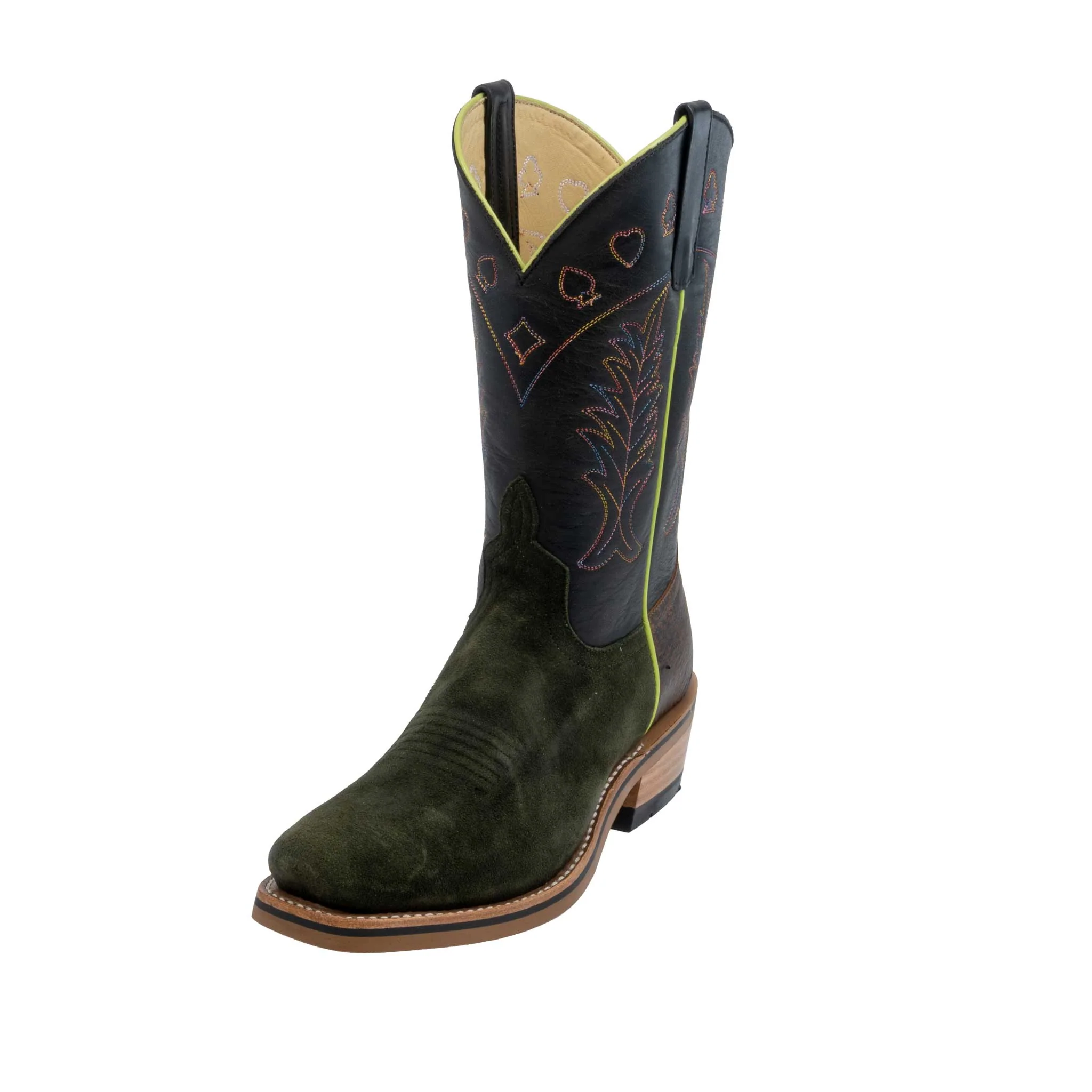 Horse Power Men's Cutter Toe High Noon Military Green Suede Black Western Boot