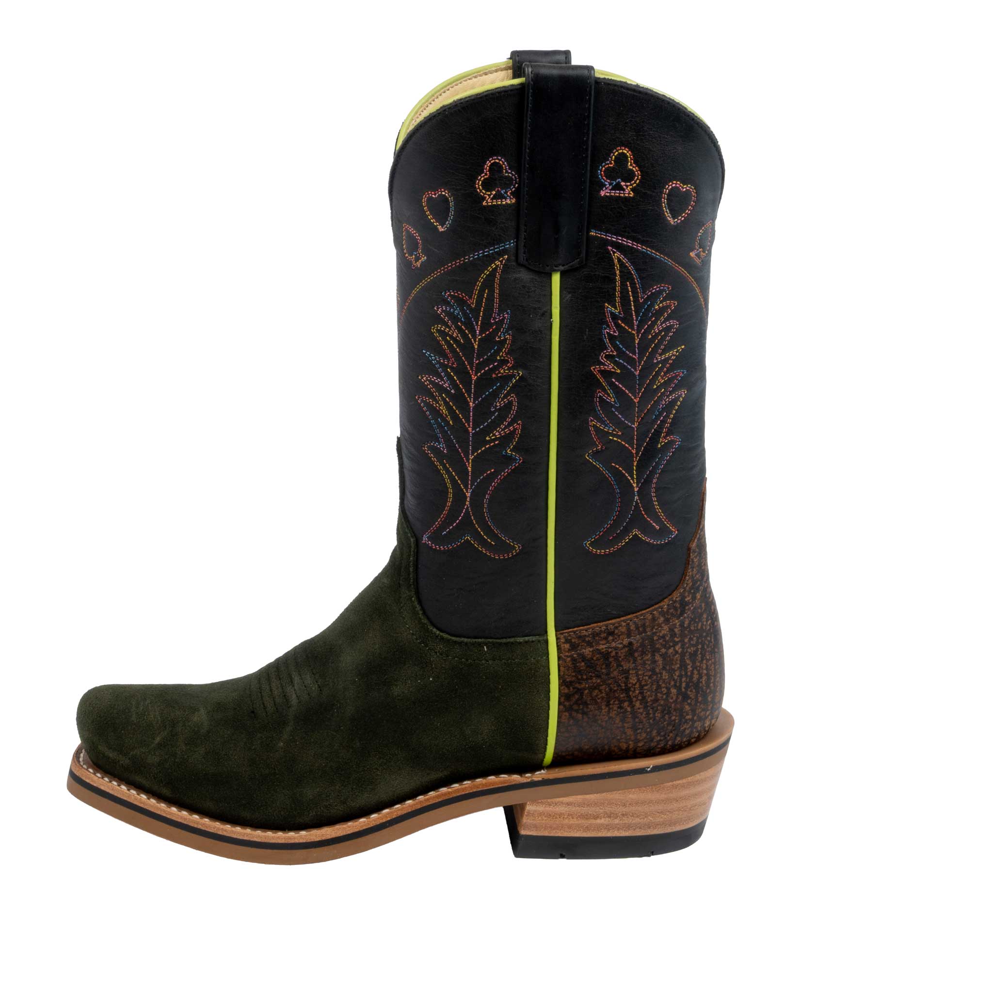 Horse Power Men's Cutter Toe High Noon Military Green Suede Black Western Boot - Image 2