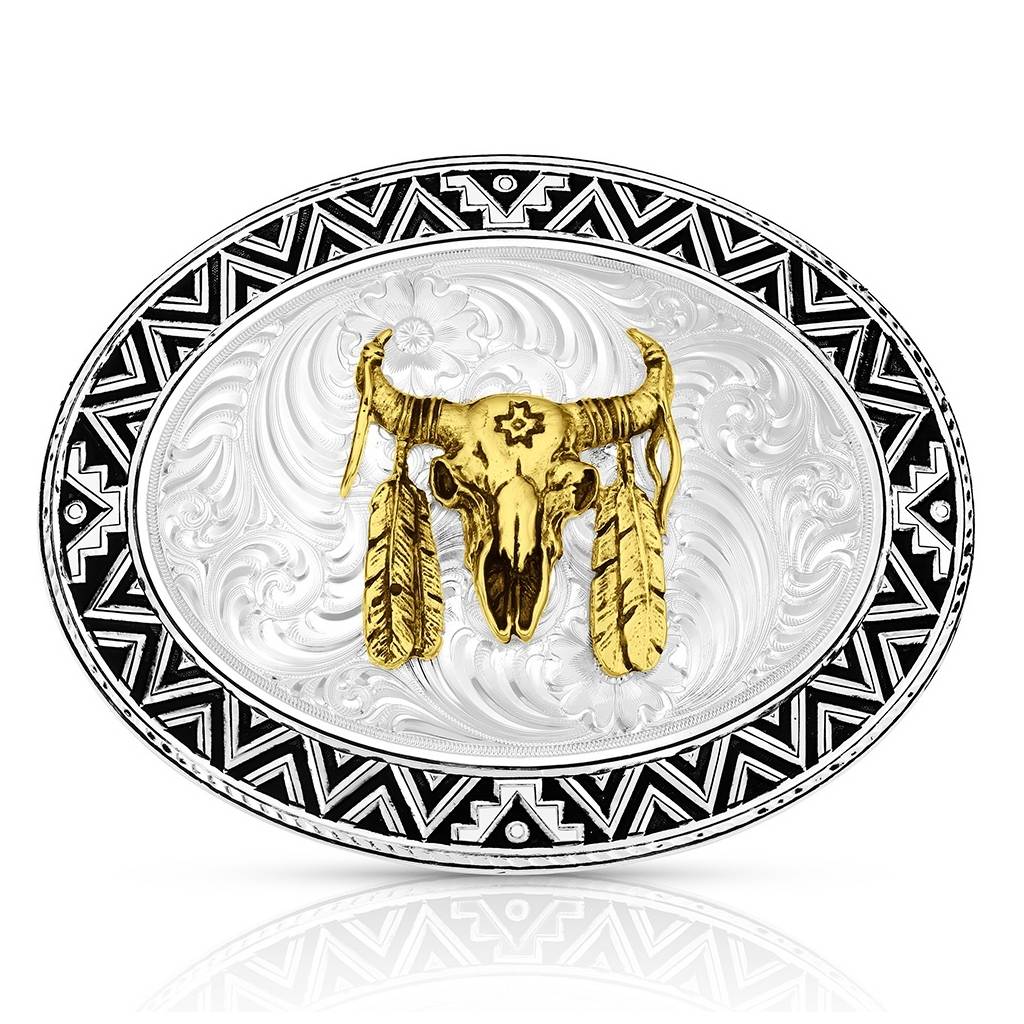 Montana Silversmiths Dancing Compass Belt Buckle with Buffalo Skull