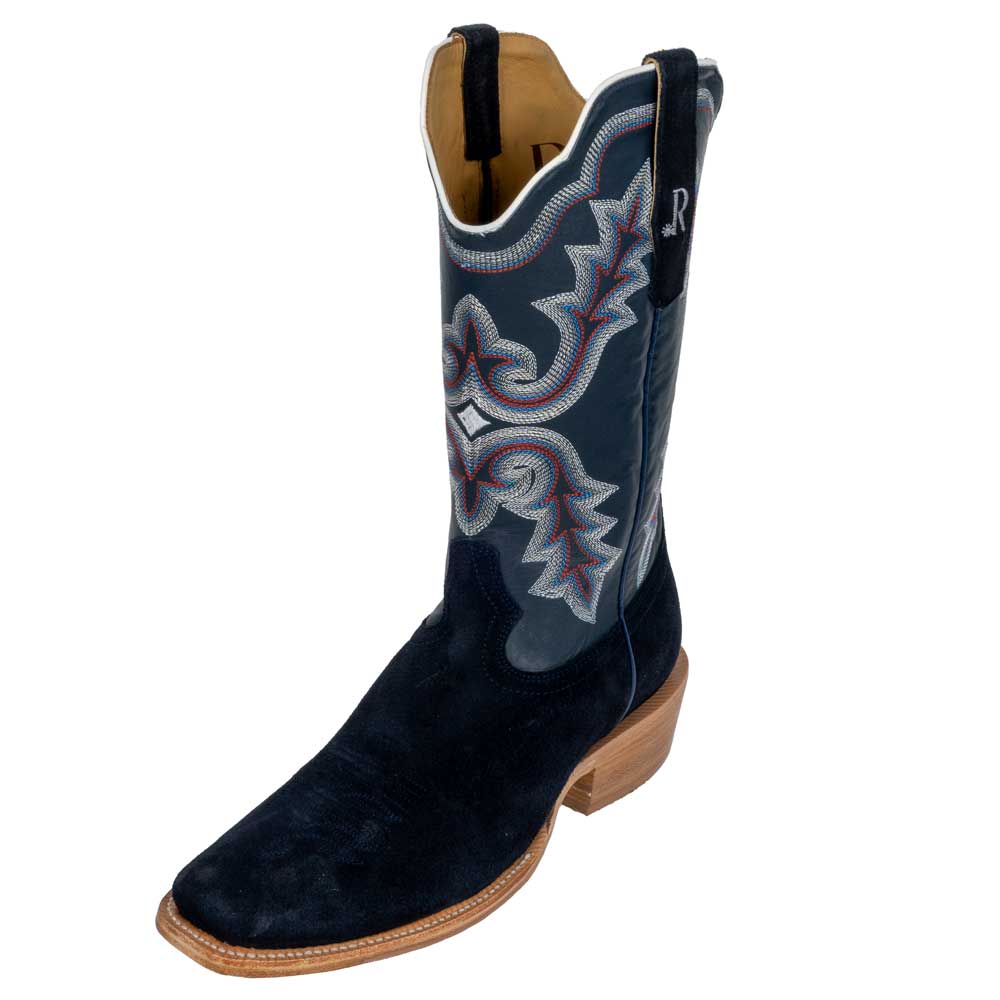 R. Watson Men's Dark Blue Roughout Cutter Toe Boot