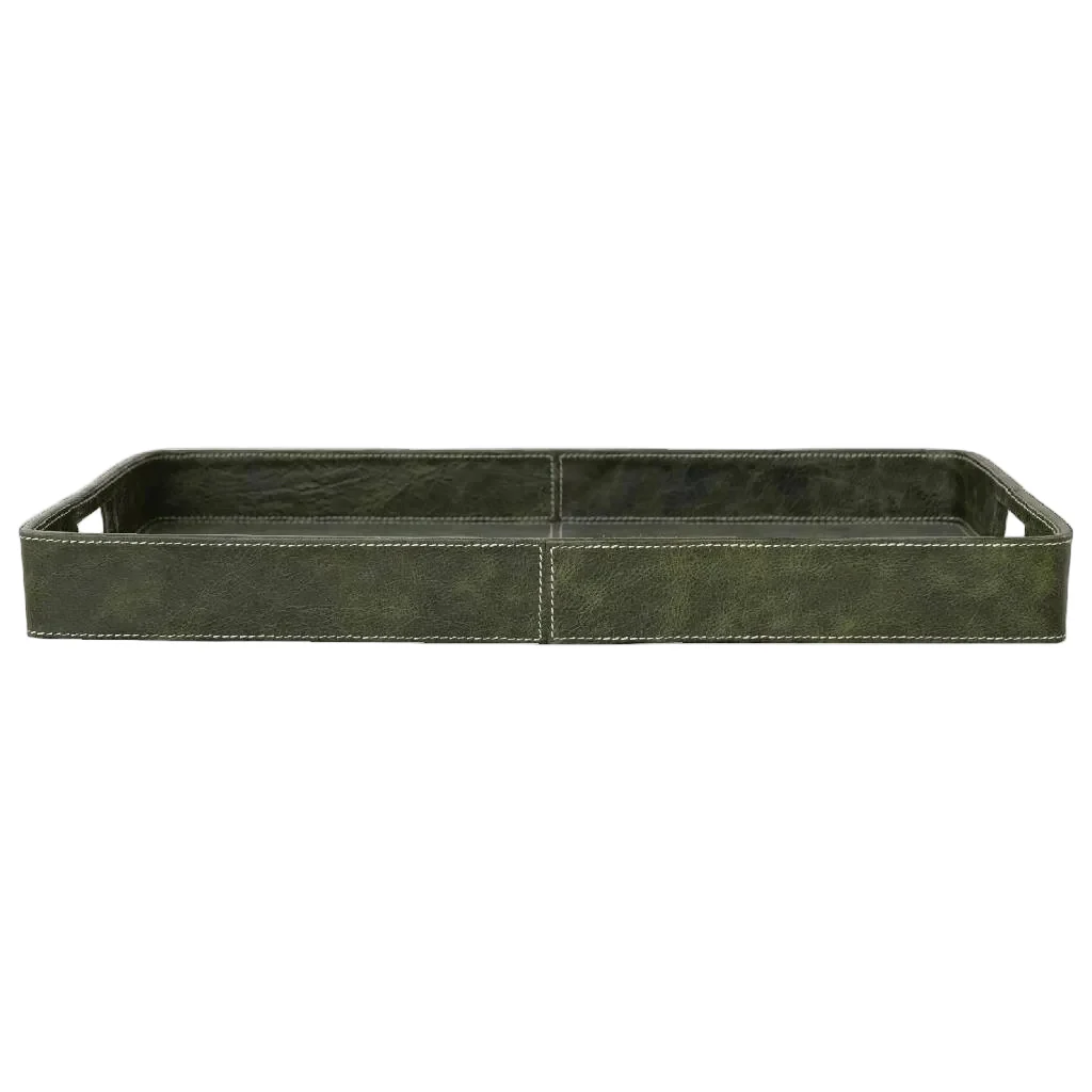 Decorative Olive Green Leather Tray - Image 2