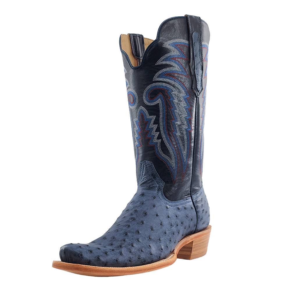 R. Watson Men's Denim Bruciato Full Quill Ostrich Cutter Toe Boot