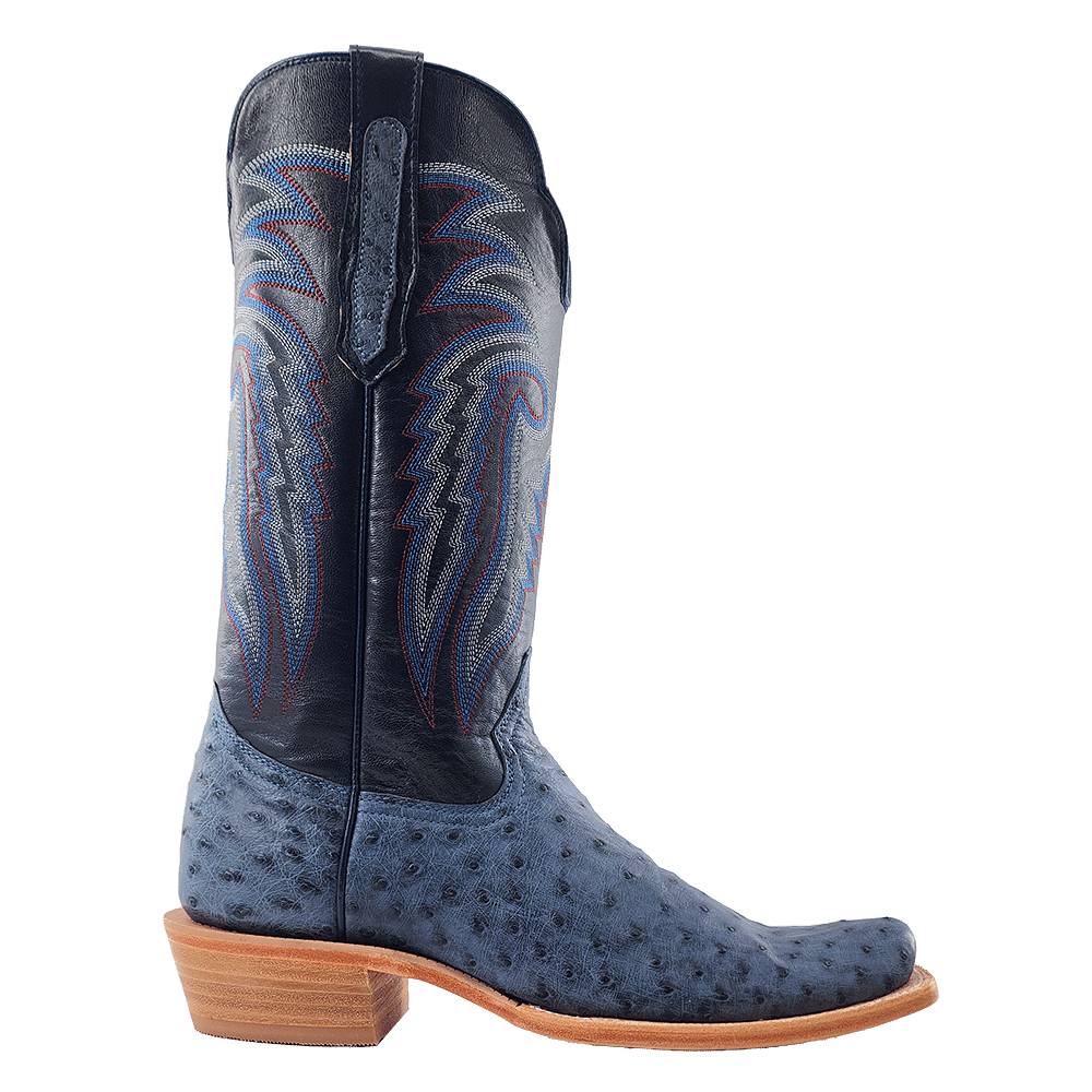 R. Watson Men's Denim Bruciato Full Quill Ostrich Cutter Toe Boot - Image 4