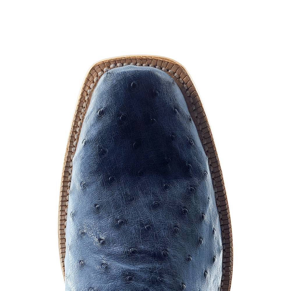 R. Watson Men's Denim Bruciato Full Quill Ostrich Cutter Toe Boot - Image 6