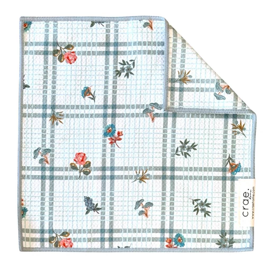 Double Sided Washcloth - Blue Meadows White