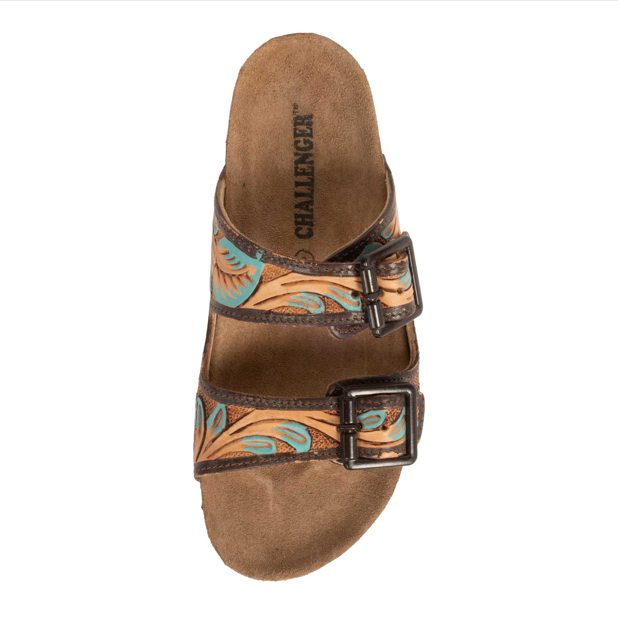 Challenger Women's Double Strap Turquoise Tooled Sandal - Image 3