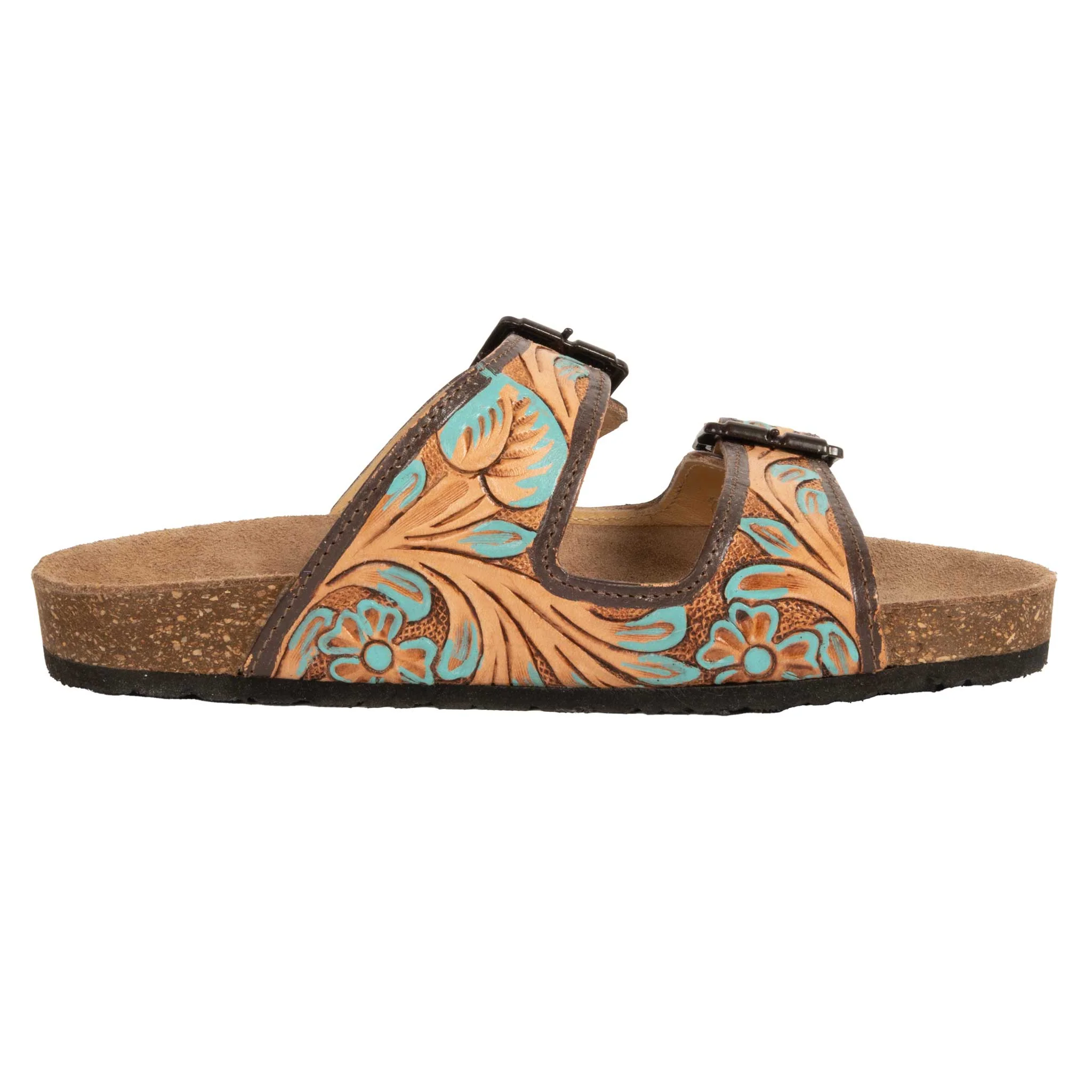Challenger Women's Double Strap Turquoise Tooled Sandal - Image 4