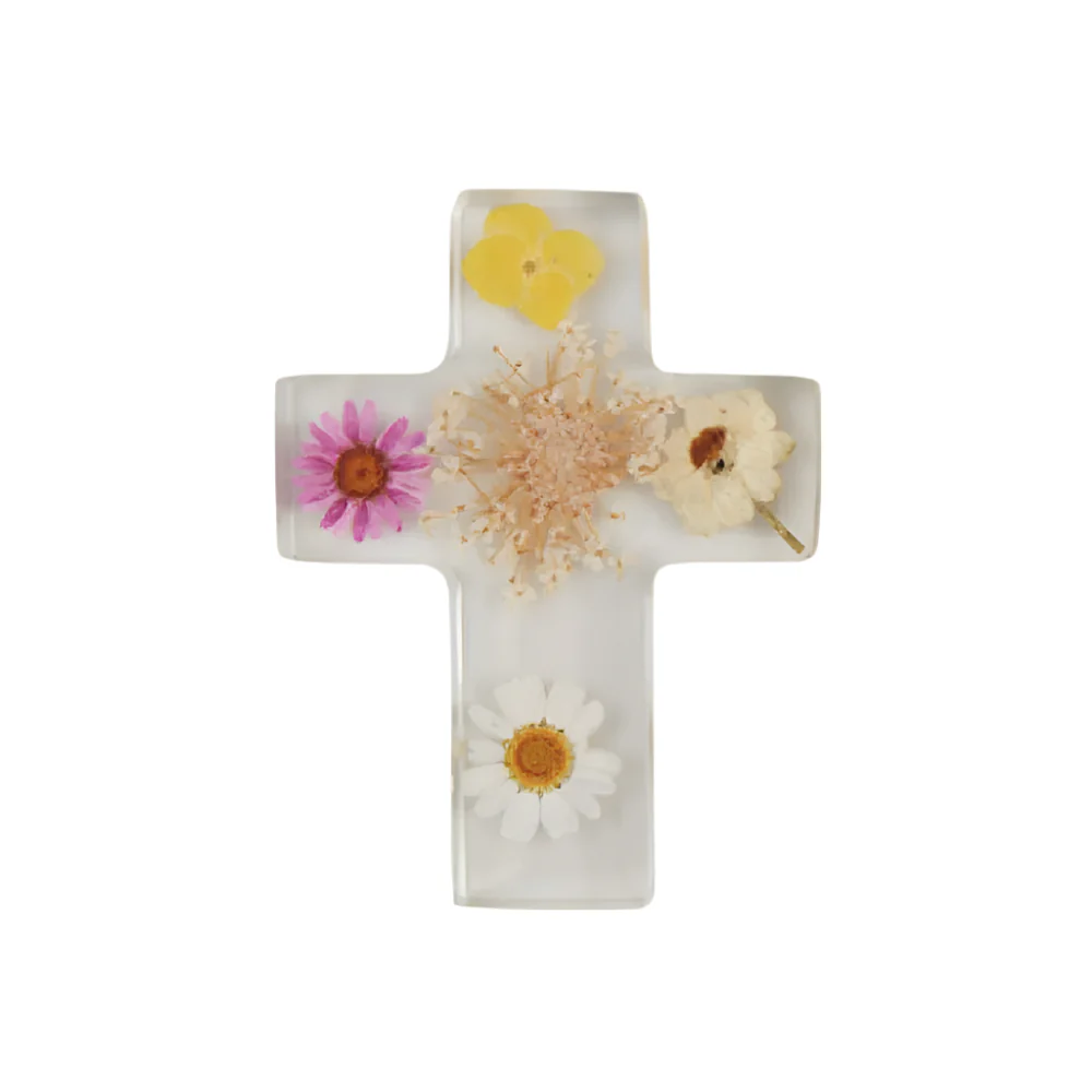 Mud Pie Dried Yellow Flowers Resin Cross