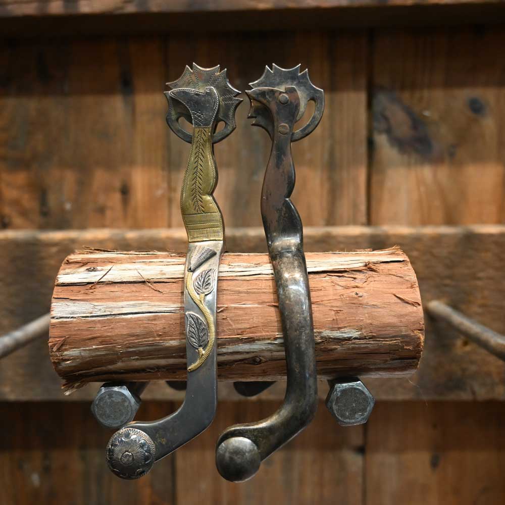 E. Garcia Silver and Copper Mounted Spurs Locking Rowel