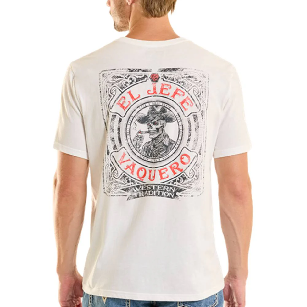 Rock & Roll Denim Men's El Jefe Vaquero White Graphic Tee