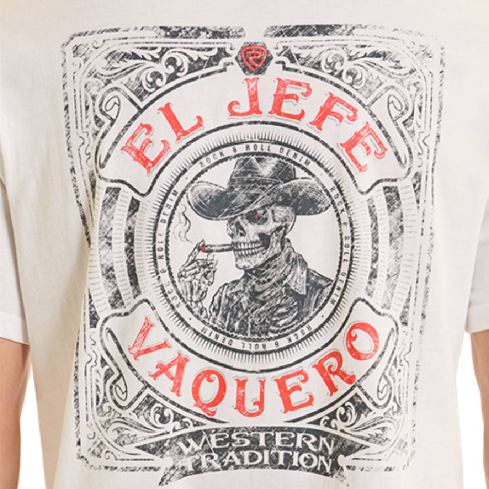 Rock & Roll Denim Men's El Jefe Vaquero White Graphic Tee - Image 3