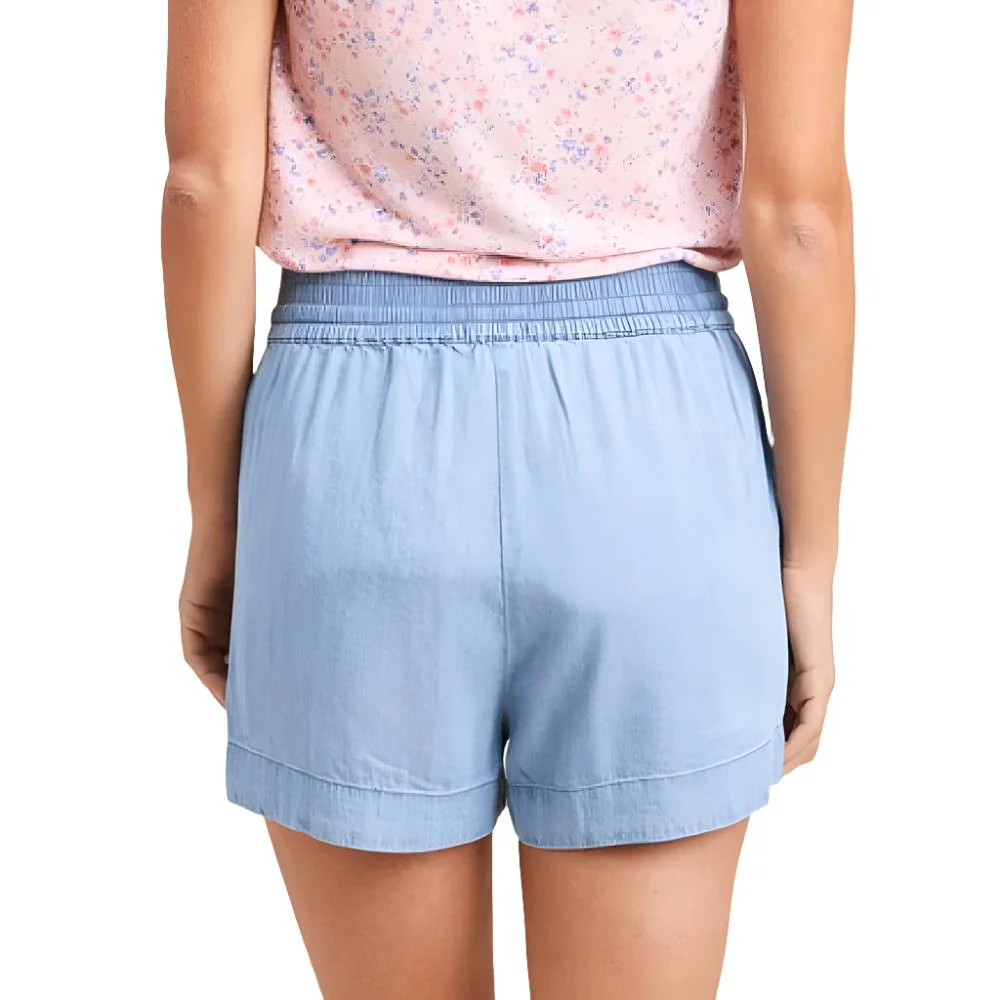 Elastic Drawstring Washed Denim Short - Image 2