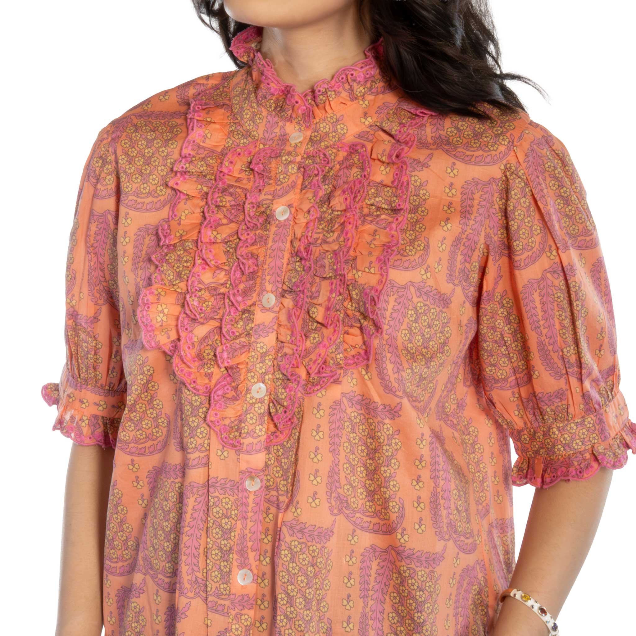 Ivy Jane Eyelet Ruffled Coral Top - Image 3