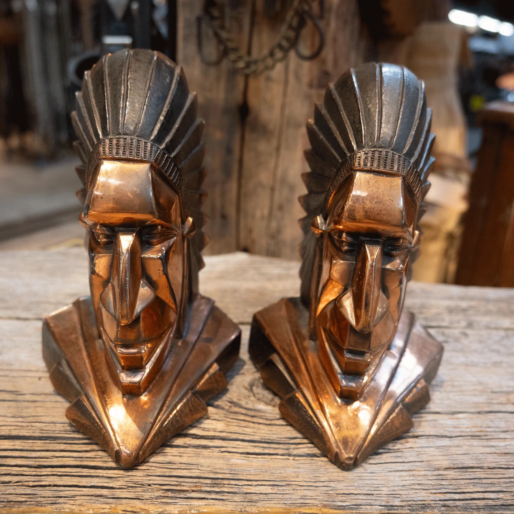 Fantastic Art Deco Native American Chief Bookends - Image 2