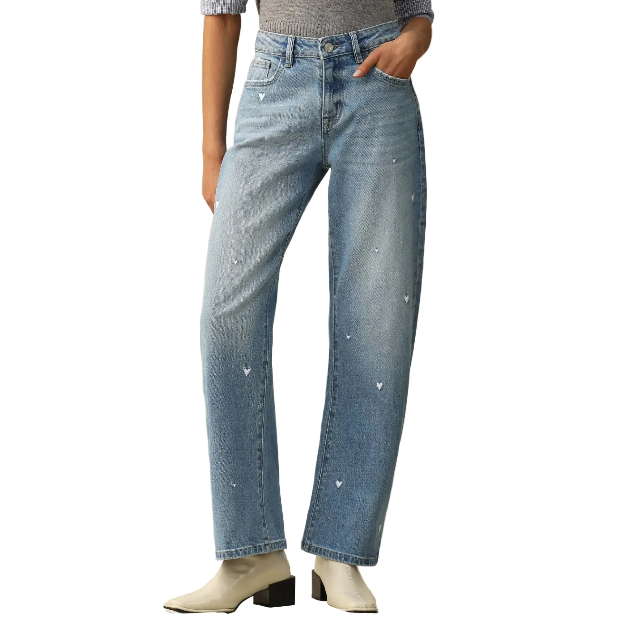 Bayeas Flora Mid Rise Barrel Jean
