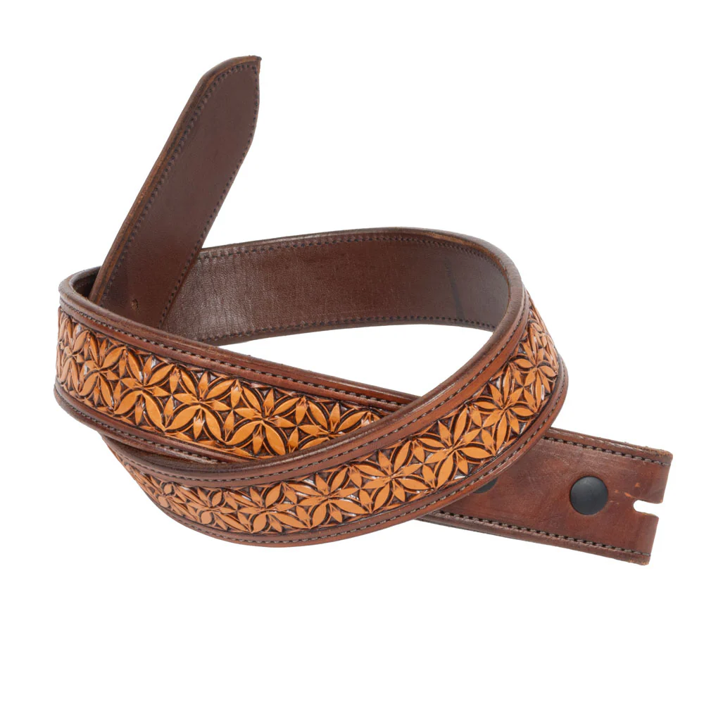 Randall Top Shelf Tooled Flower Cross Belt - Tan/Antique