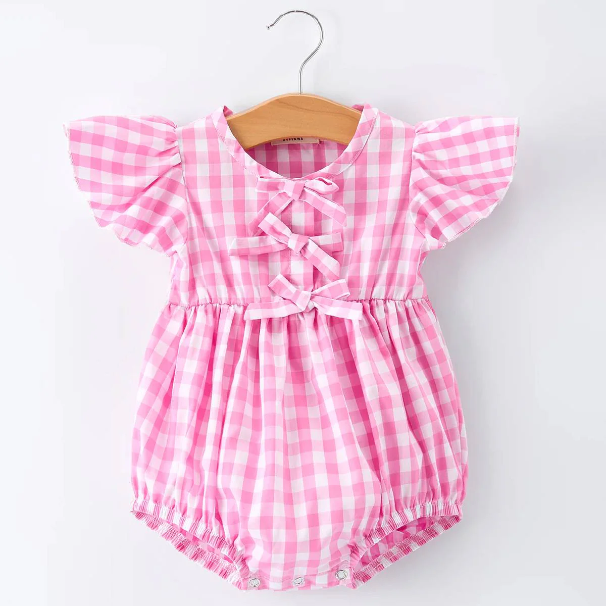 Girl's Flutter Sleeve Pink Plaid Romper