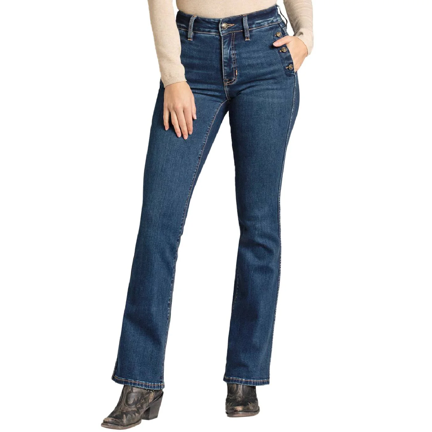 Rock & Roll Denim Women's Front Pocket Detail High Rise Jean