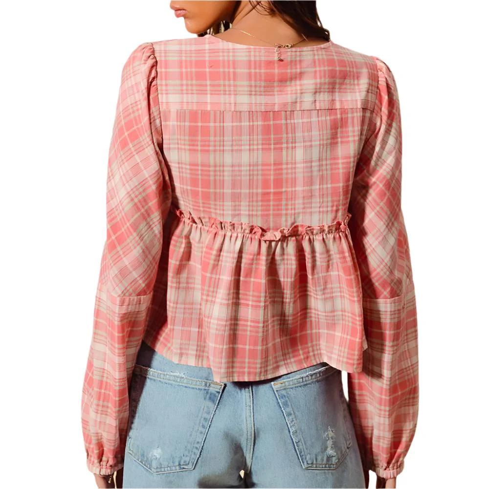 Plaid Front Tie Blouse - FINAL SALE - Image 2