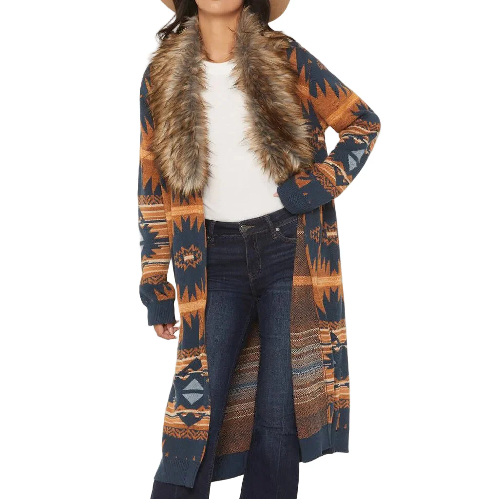 Panhandle Slim Women's Fur Aztec Print Sweater Cardigan