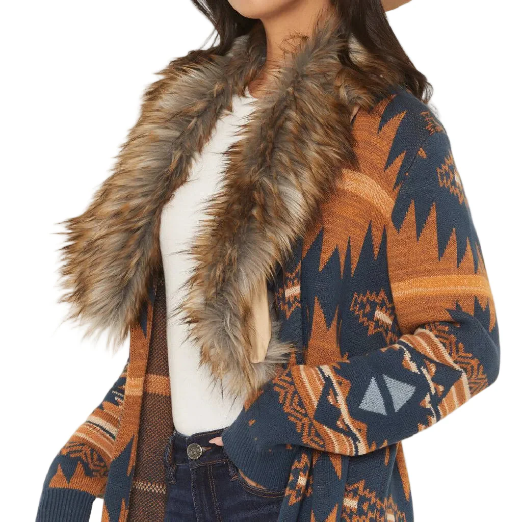 Panhandle Slim Women's Fur Aztec Print Sweater Cardigan - Image 3