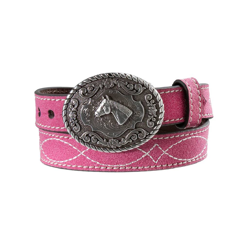 Nocona Girl's 3/4" Boot Stitch Roughout Pink Belt