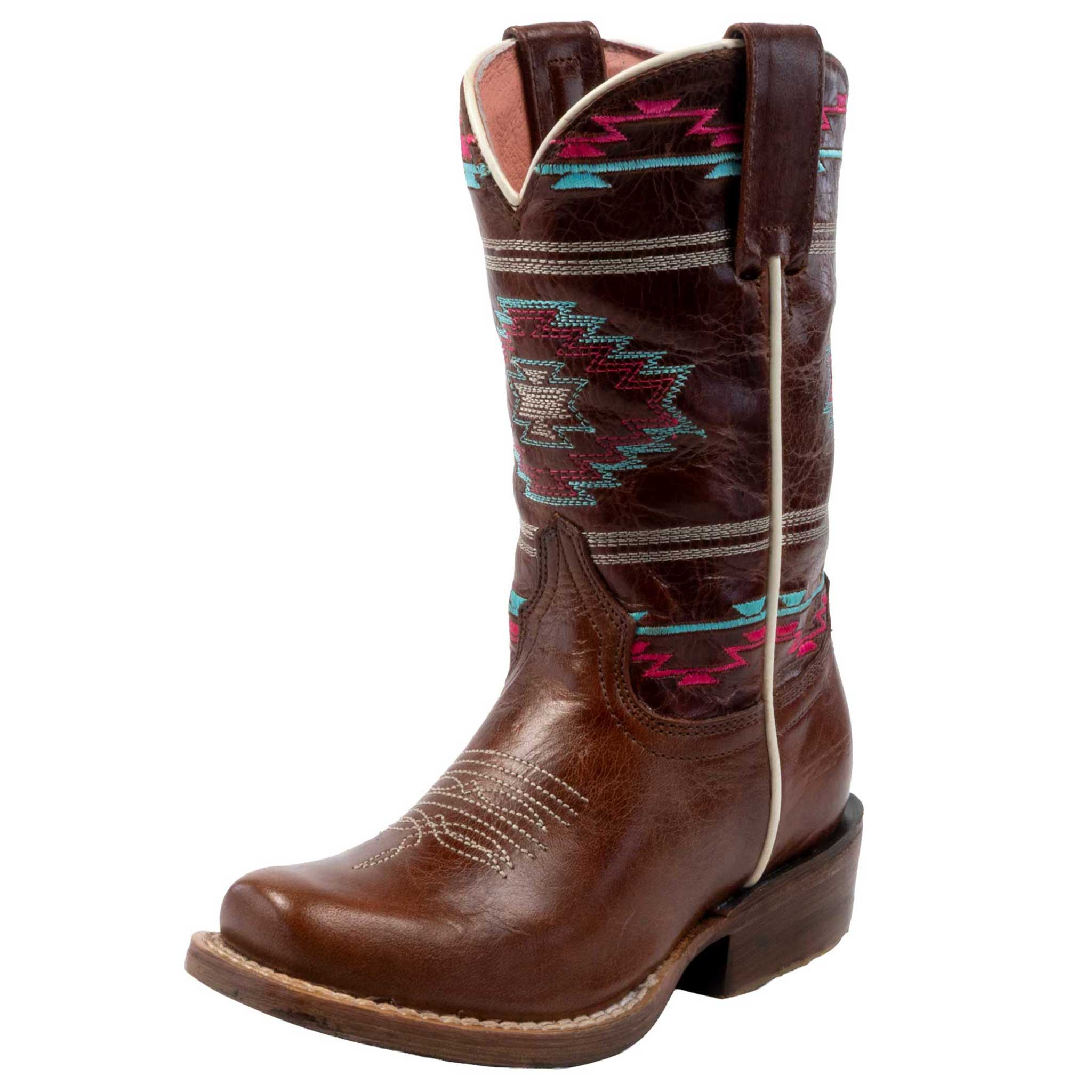 Roper Girl's Arizona Cutter Toe Waxy Brown Aztec Western Boot