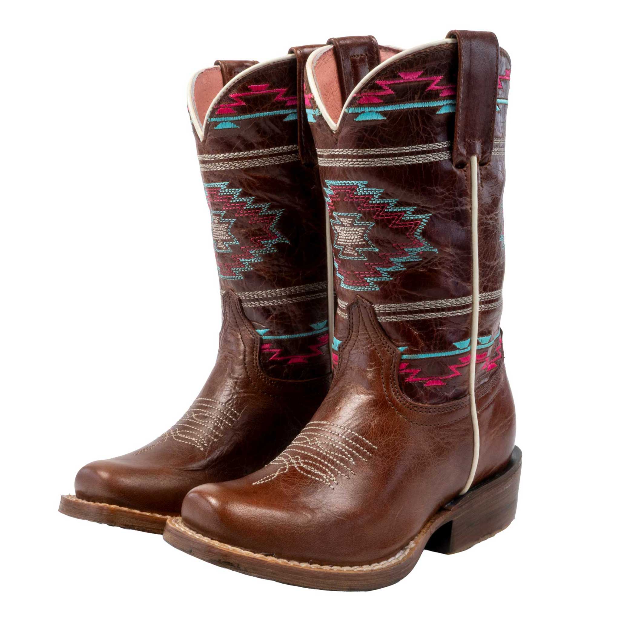 Roper Girl's Arizona Cutter Toe Waxy Brown Aztec Western Boot - Image 3