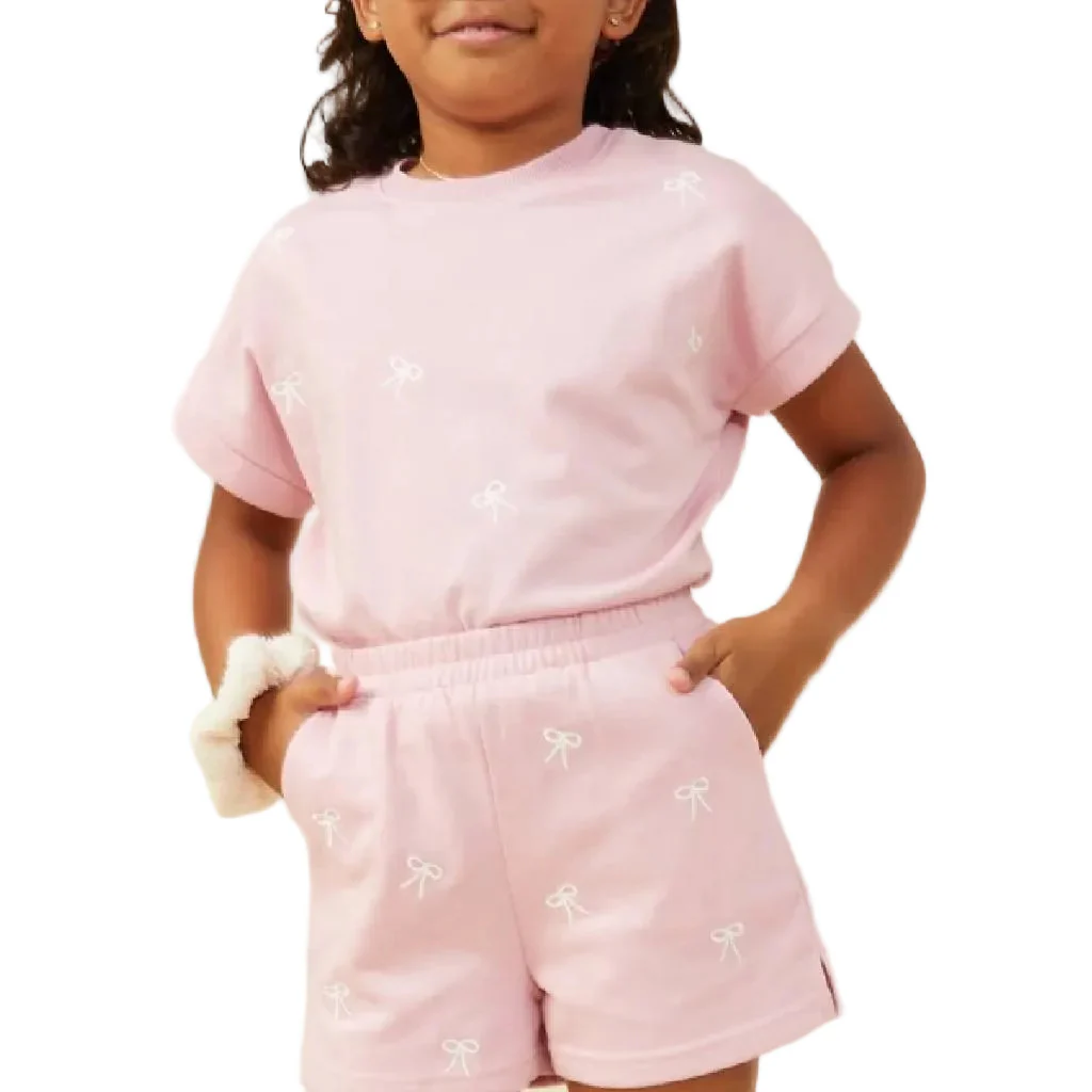 Hayden Girl's Bow Terry Knit Mauve Top