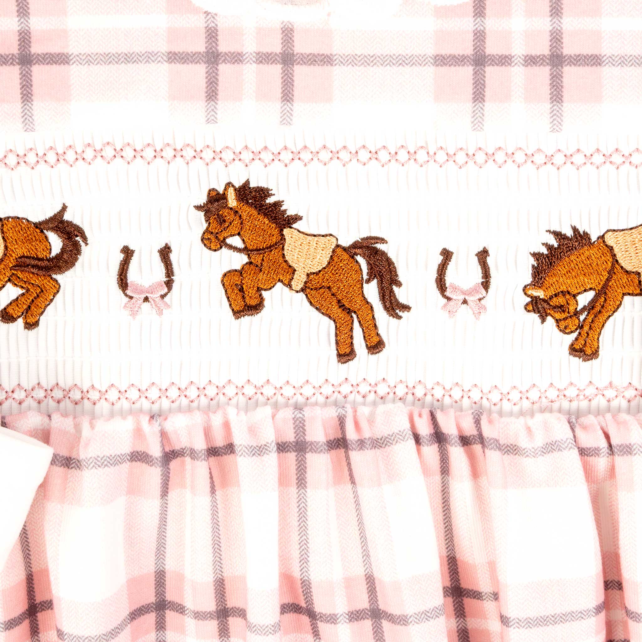 Horse Embroidered Smocked Pink Plaid Dress - Image 4