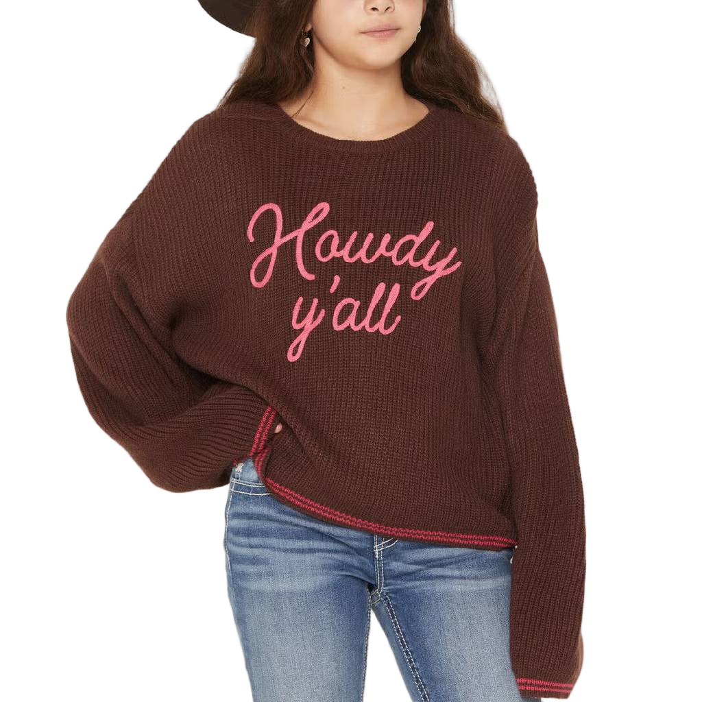 Rock & Roll Denim Girl's Howdy Chocolate Sweater - FINAL SALE