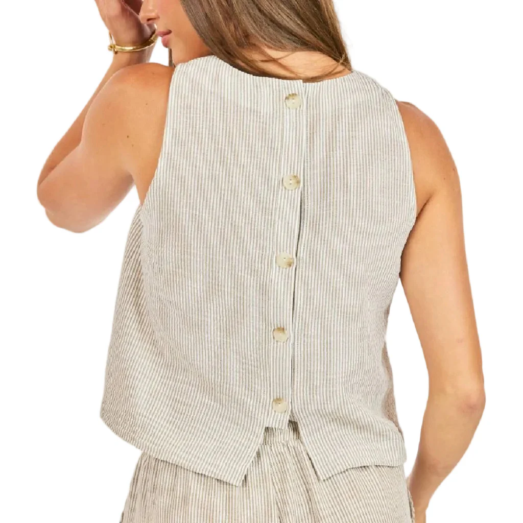 Sadie & Sage Taupe Garden Sun Button Tank Top - Image 2