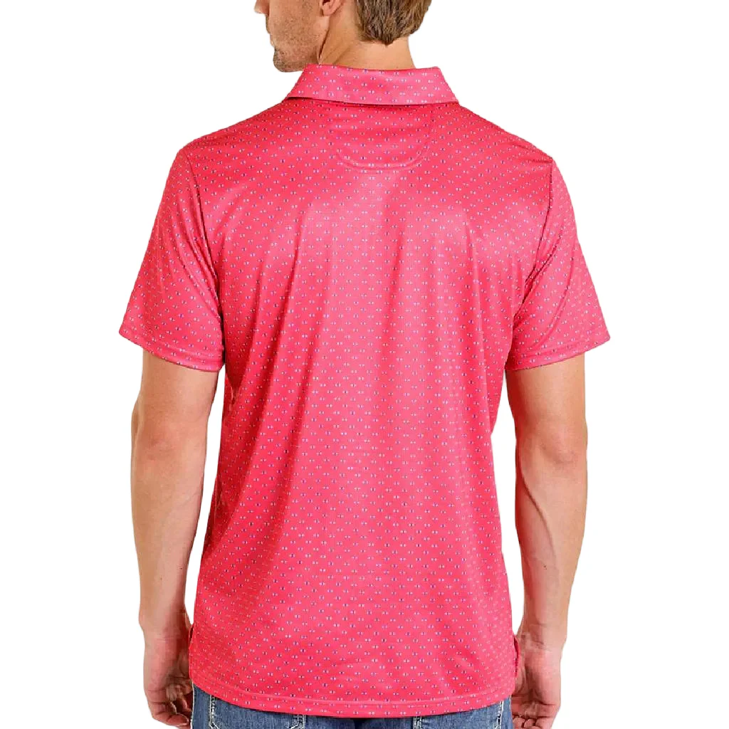Rock & Roll Denim Men's Hot Pink Geo Print Polo Shirt - Image 2