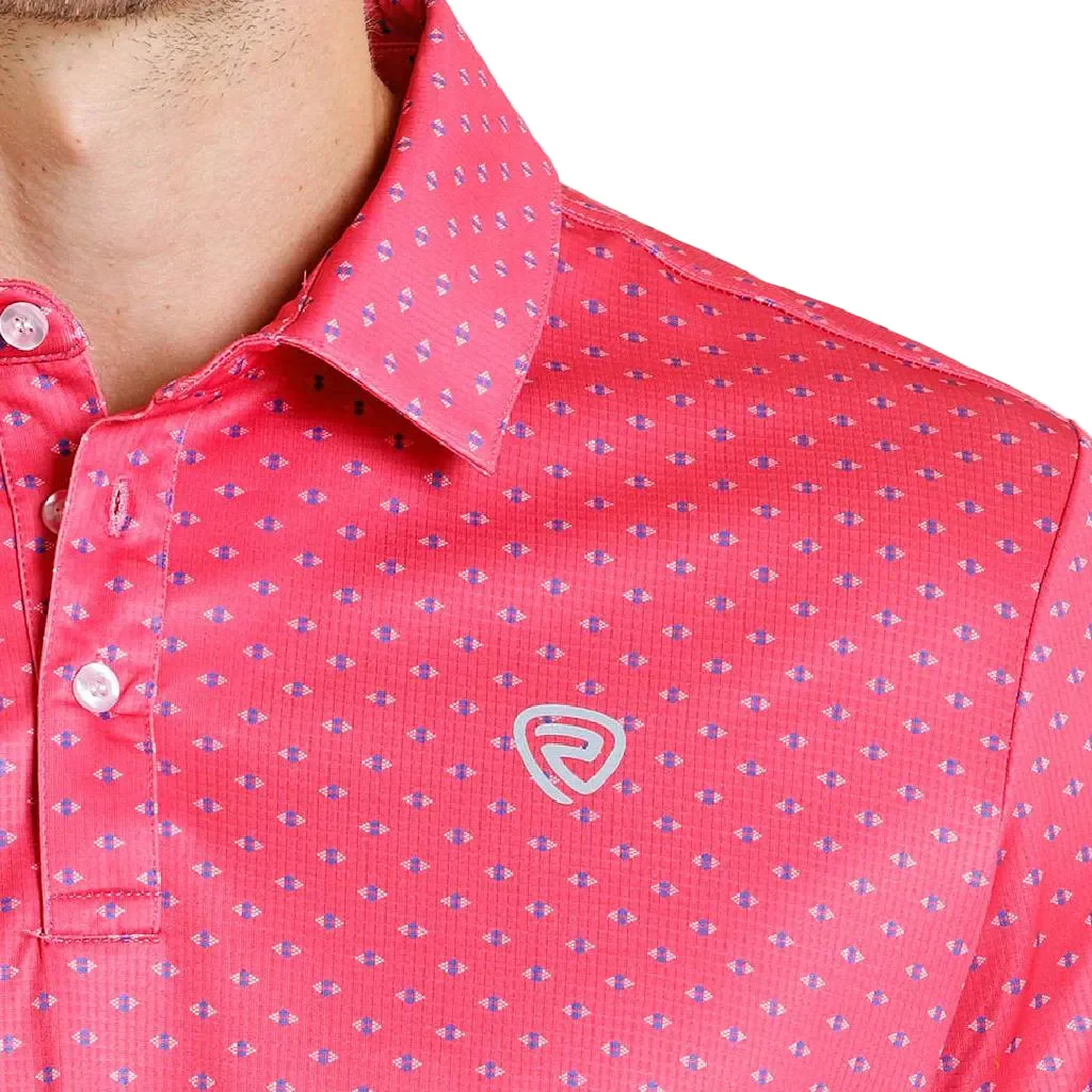 Rock & Roll Denim Men's Hot Pink Geo Print Polo Shirt - Image 3