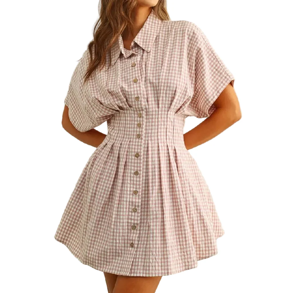 Gingham Strawberry Shake Shirt Dress