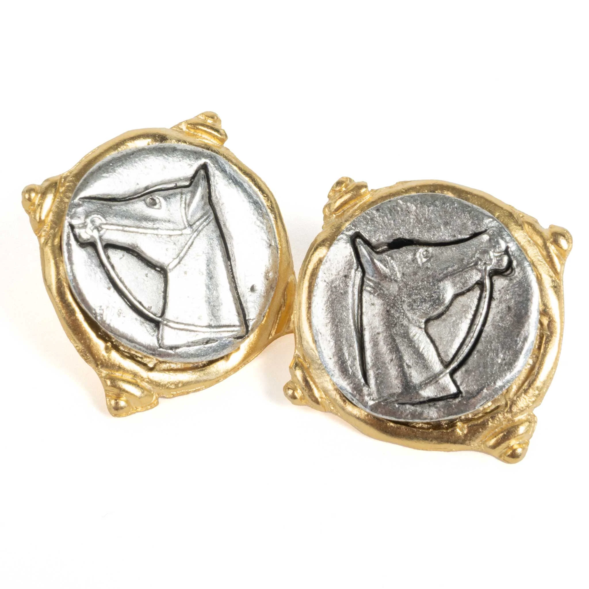 Gold and Silver Intaglio Horse Earrings