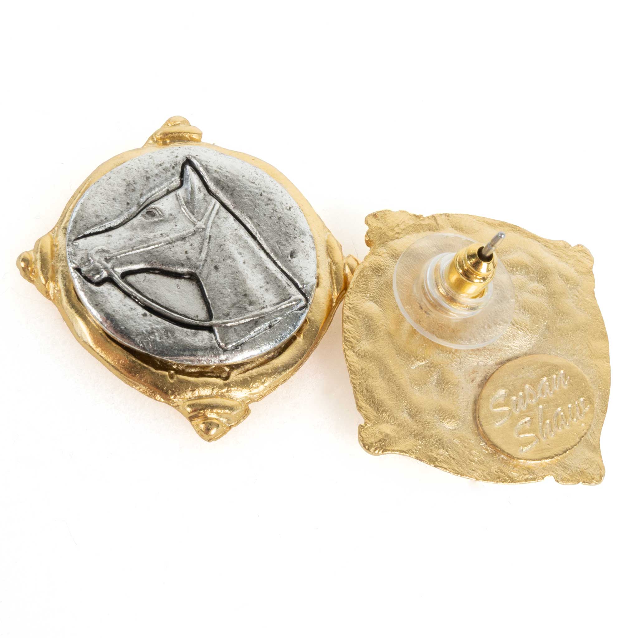 Gold and Silver Intaglio Horse Earrings - Image 2