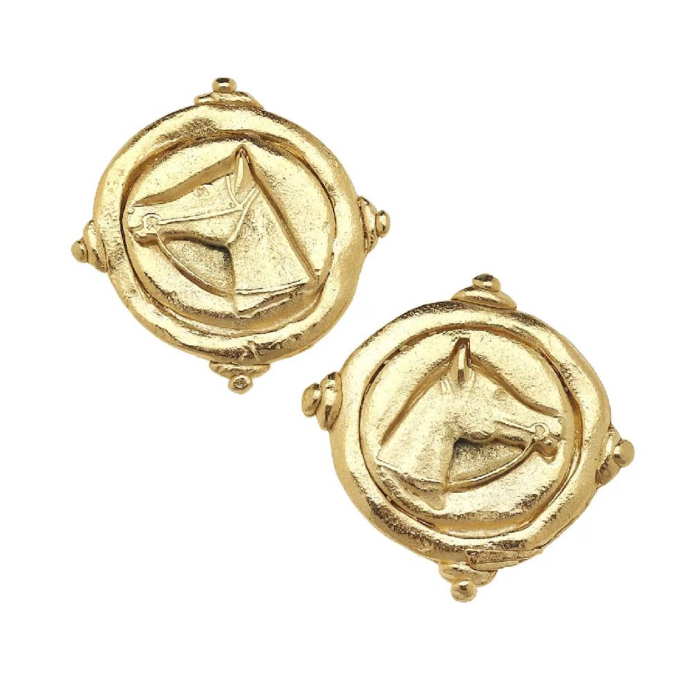 Gold Horse Intaglio Pierced Earring