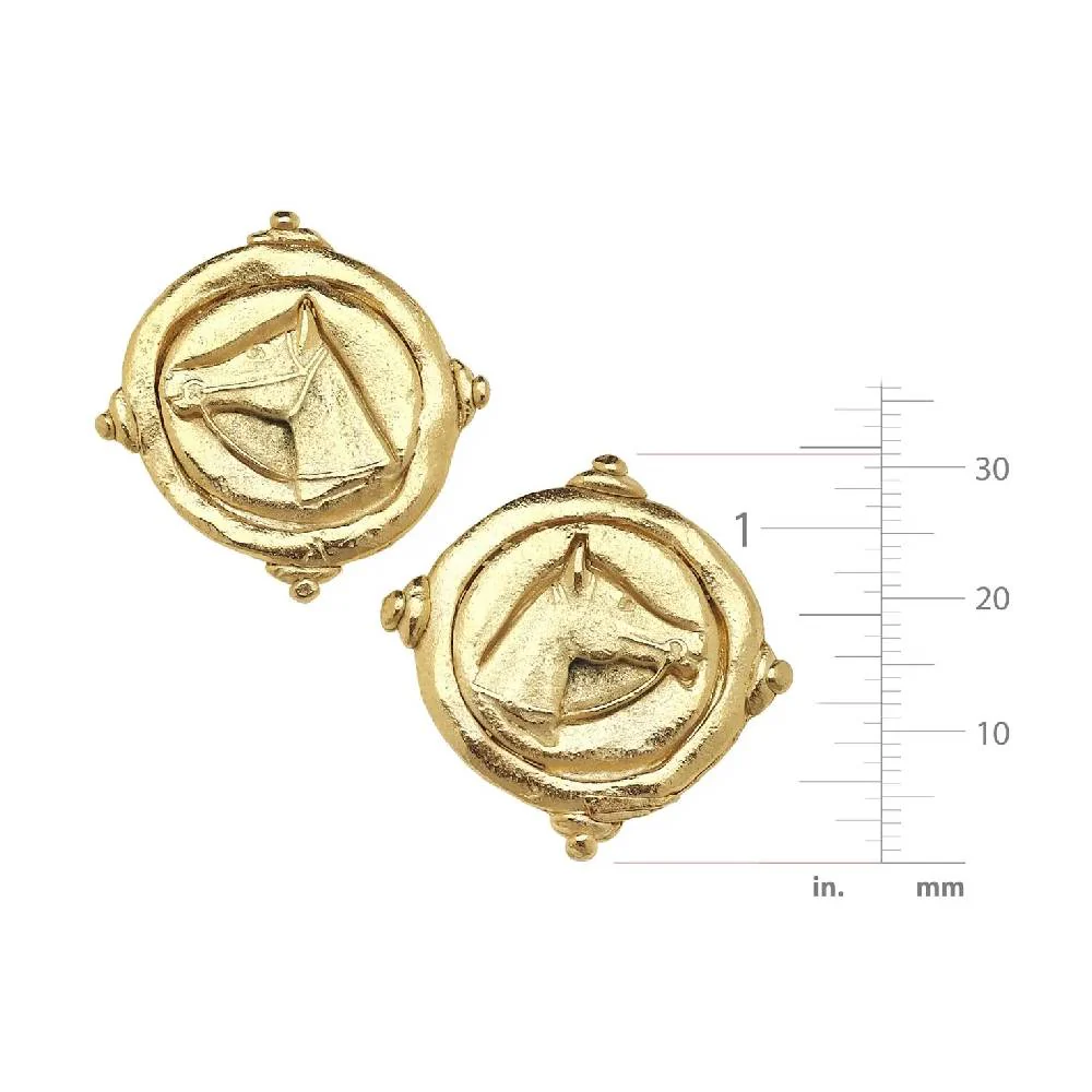 Gold Horse Intaglio Pierced Earring - Image 2