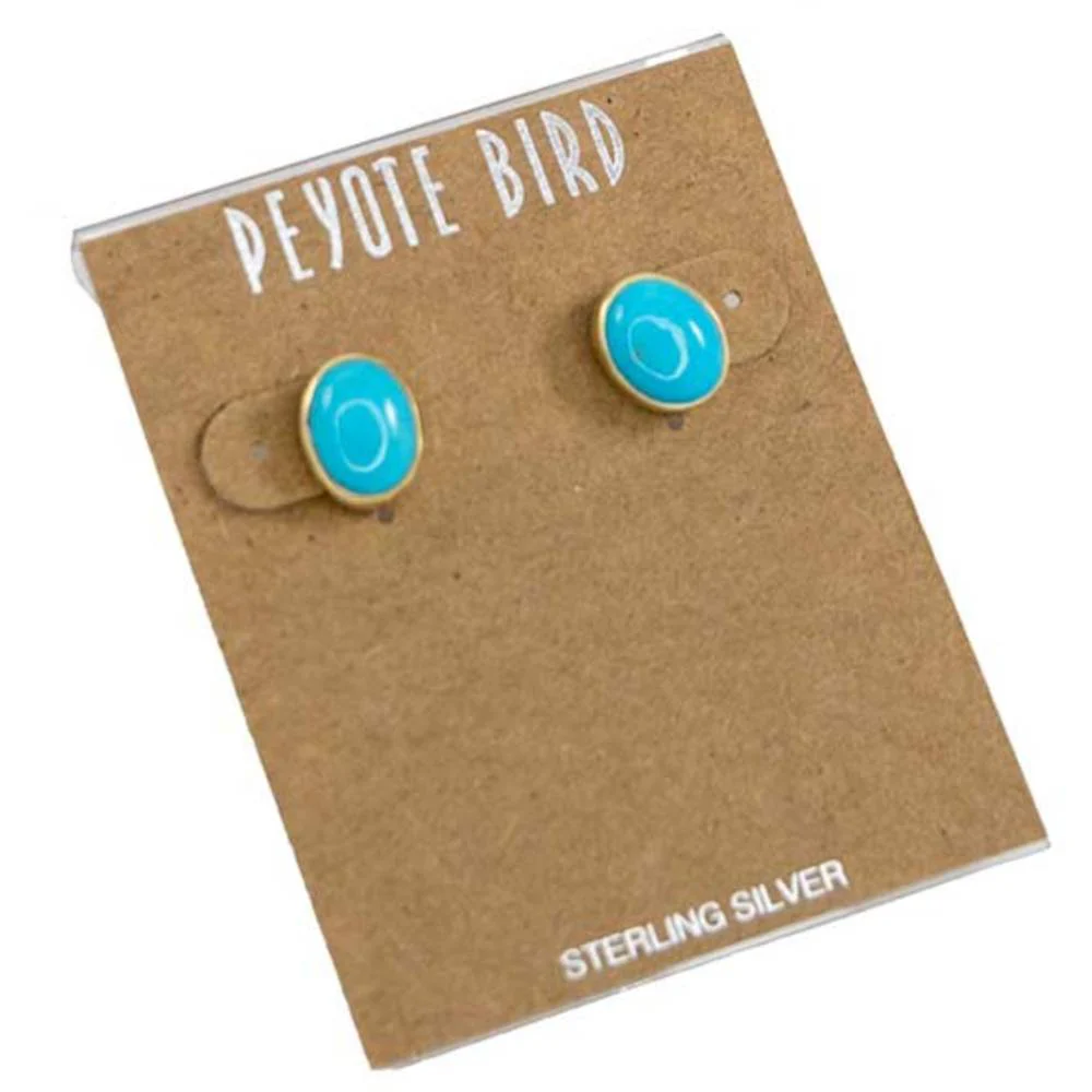 Gold Plated Medium Turquoise Stud Earrings - Image 2