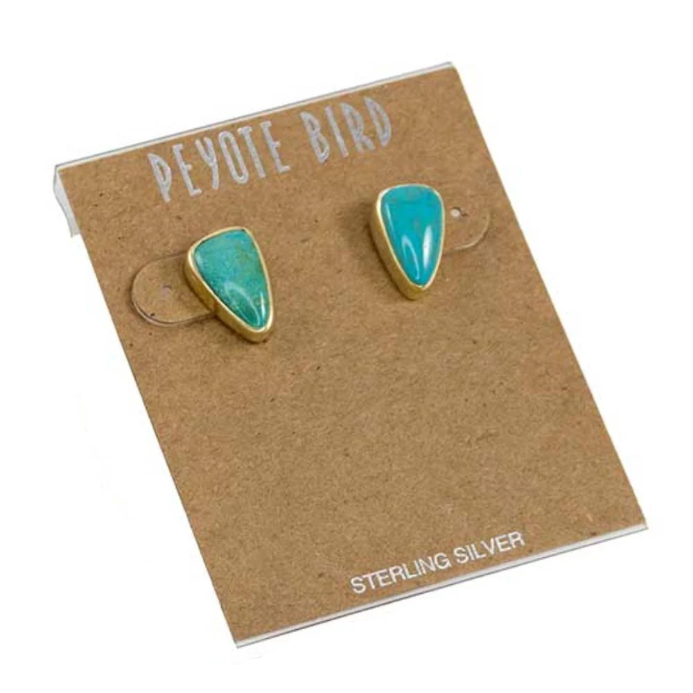 Gold Plated Medium Turquoise Stud Earrings - Image 3