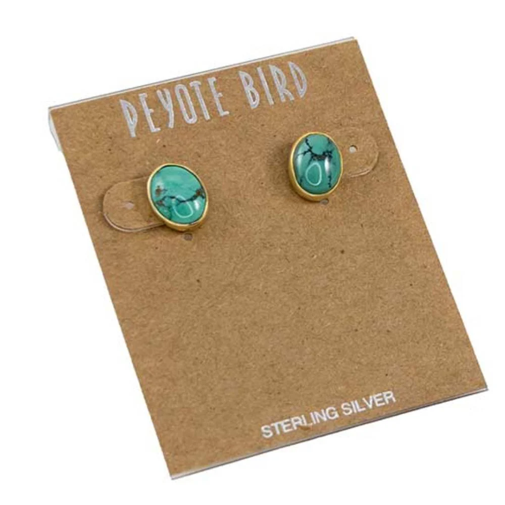 Gold Plated Medium Turquoise Stud Earrings - Image 4