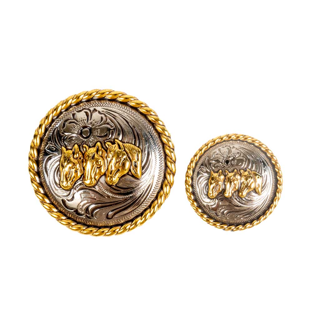 Gold Rope Round Horse Head Concho - Image 2